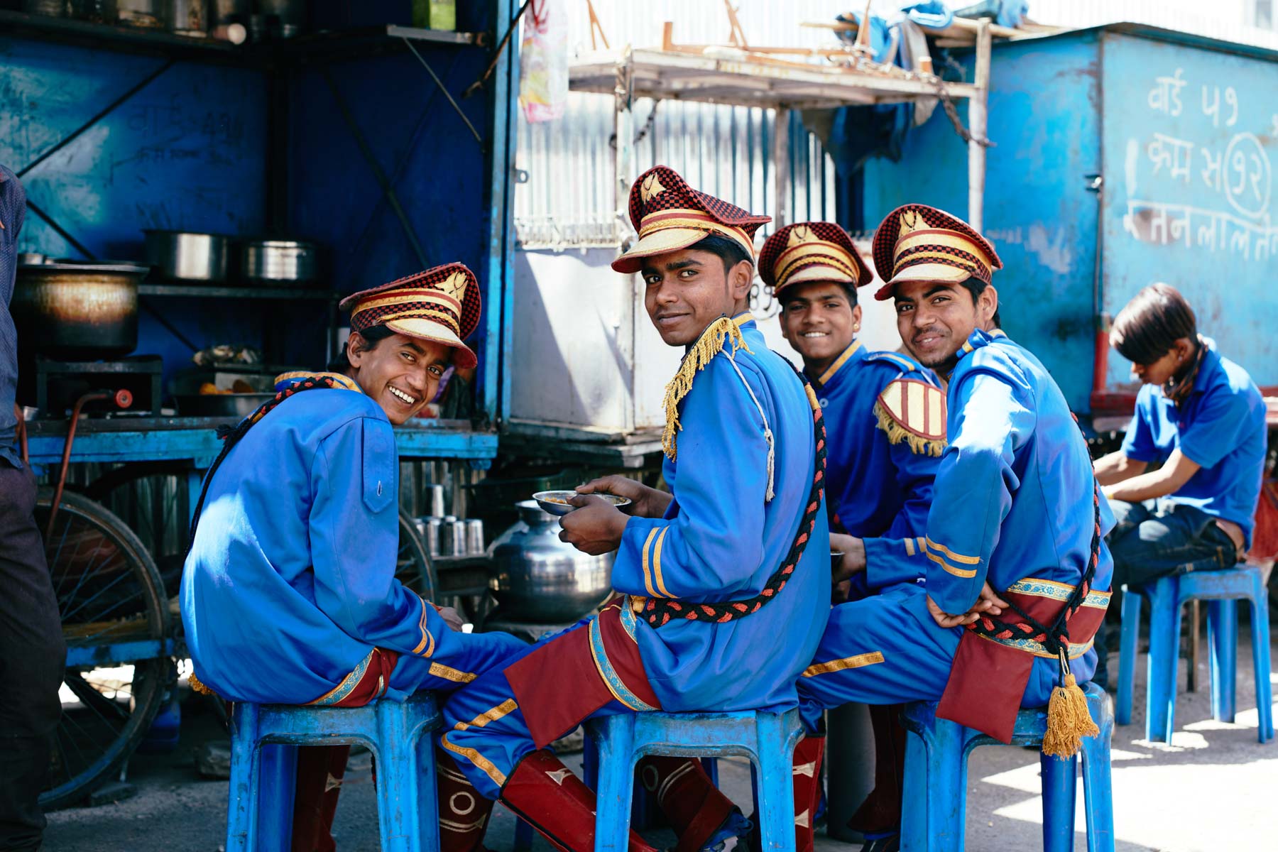 4 sitzende Männer einer Musikkapelle/ Rajasthan/ Indien, 2018