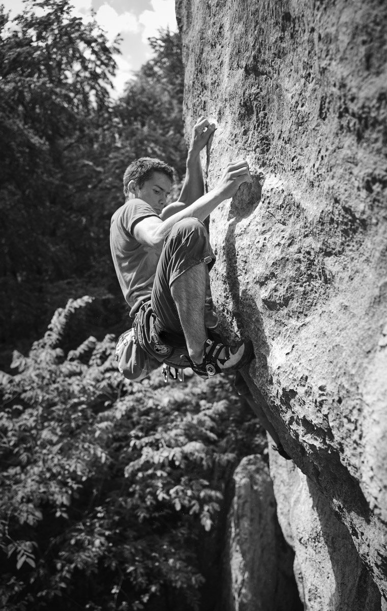 Kletterer Daoud Sadlowski in der Snail (10) auf der Uracher Alb